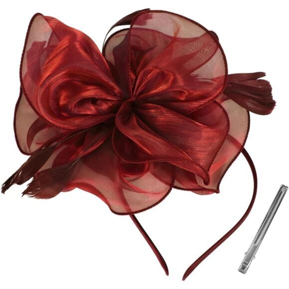 Headband Derby Hair Clip, Wine Red - Picture 2 of 6
